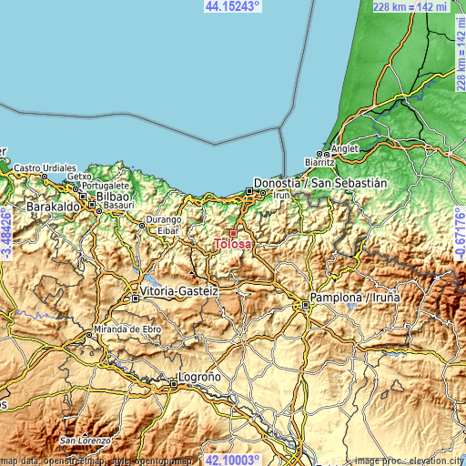 Topographic map of Tolosa