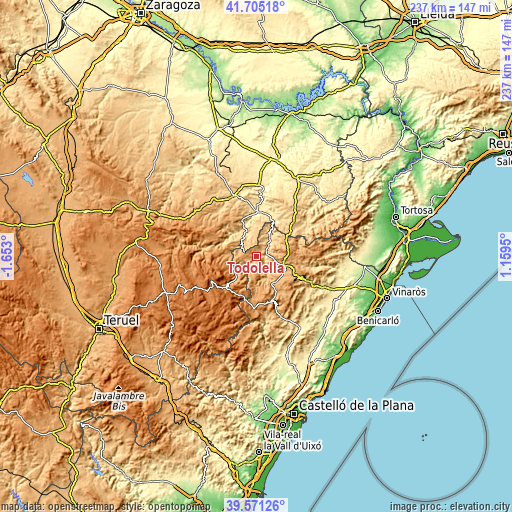 Topographic map of Todolella