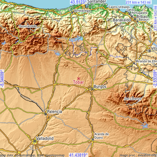 Topographic map of Tobar