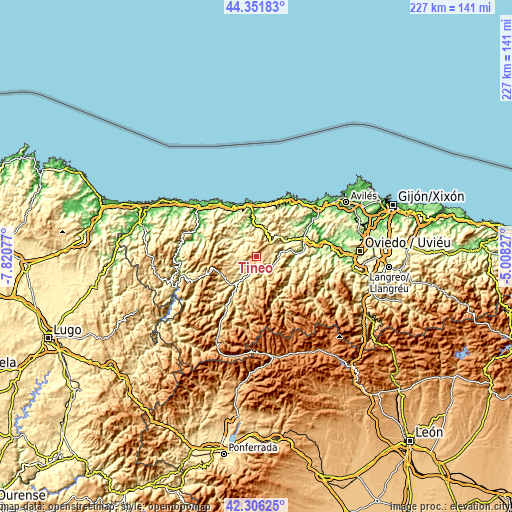 Topographic map of Tineo