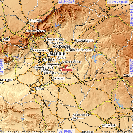 Topographic map of Tielmes