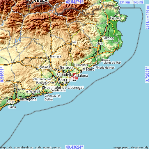 Topographic map of Teià