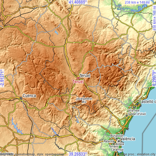 Topographic map of Teruel