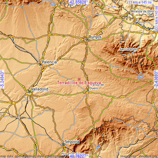 Topographic map of Terradillos de Esgueva