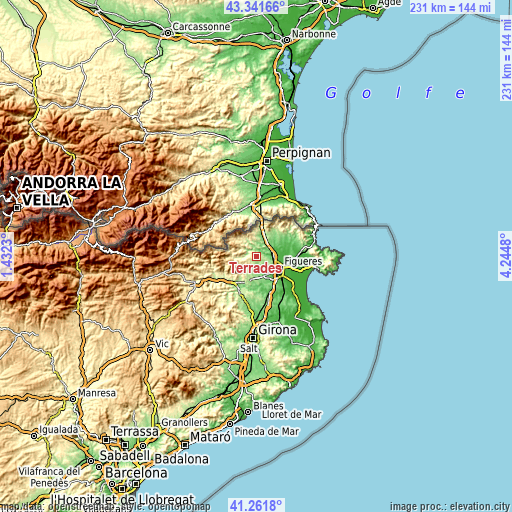 Topographic map of Terrades