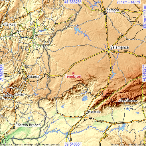 Topographic map of Tenebrón