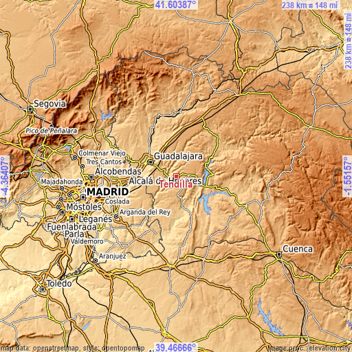 Topographic map of Tendilla