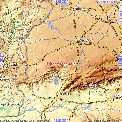 Topographic map of Tejeda y Segoyuela