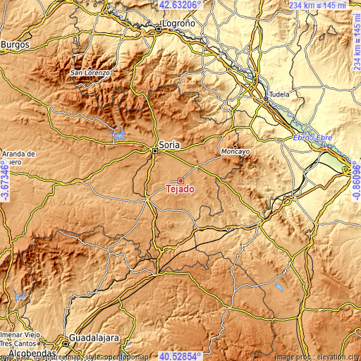 Topographic map of Tejado