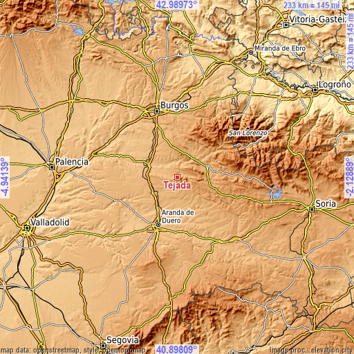 Topographic map of Tejada