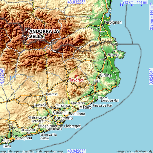 Topographic map of Tavertet