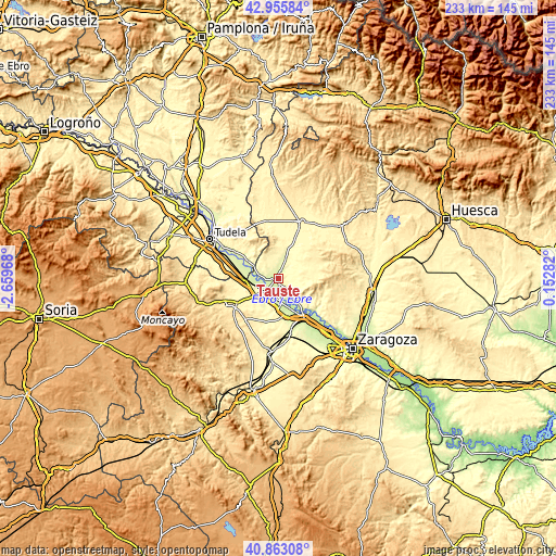 Topographic map of Tauste