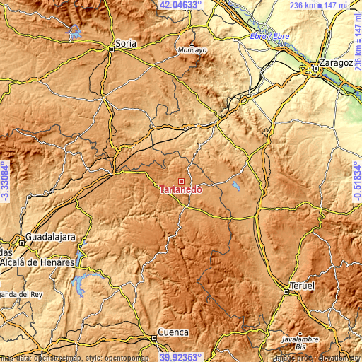 Topographic map of Tartanedo