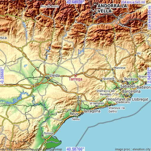 Topographic map of Tàrrega