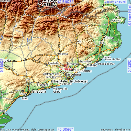 Topographic map of Terrassa
