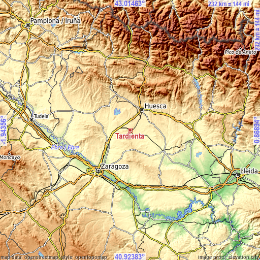 Topographic map of Tardienta