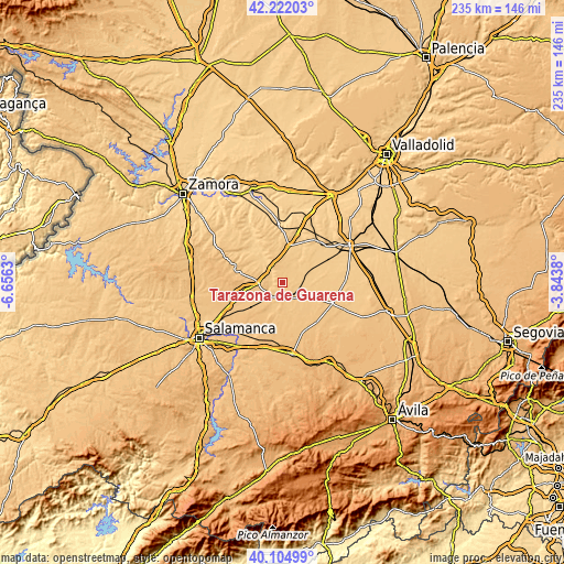 Topographic map of Tarazona de Guareña