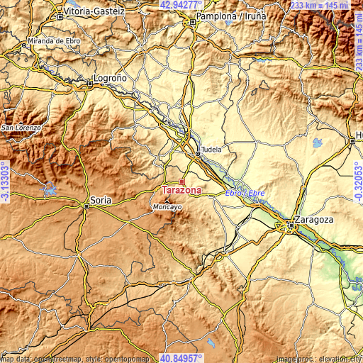 Topographic map of Tarazona