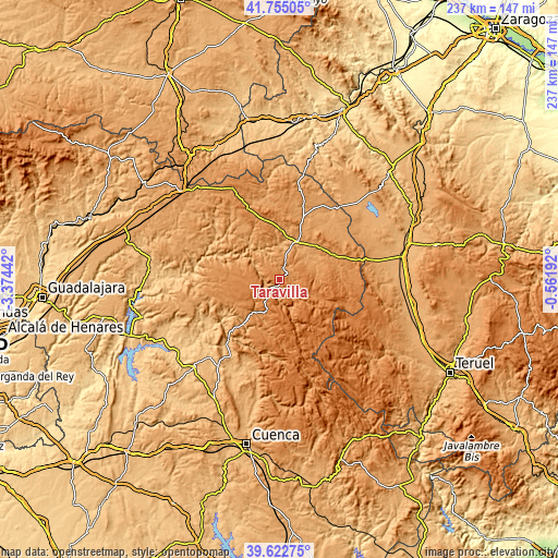 Topographic map of Taravilla