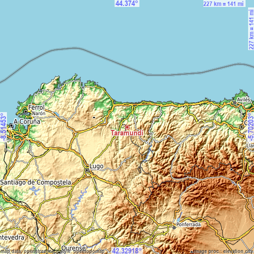 Topographic map of Taramundi