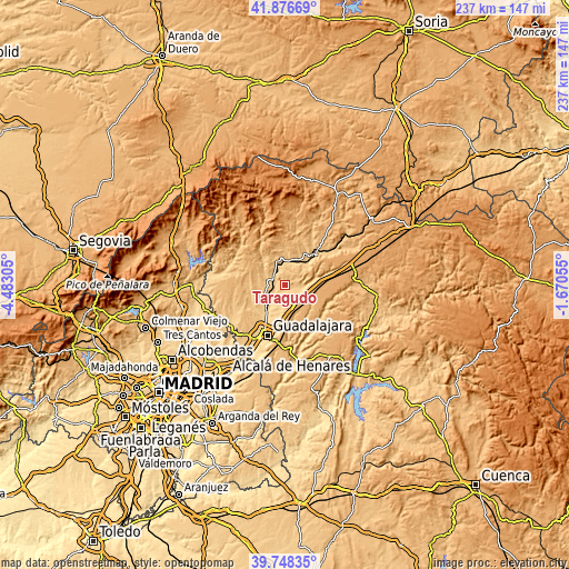 Topographic map of Taragudo