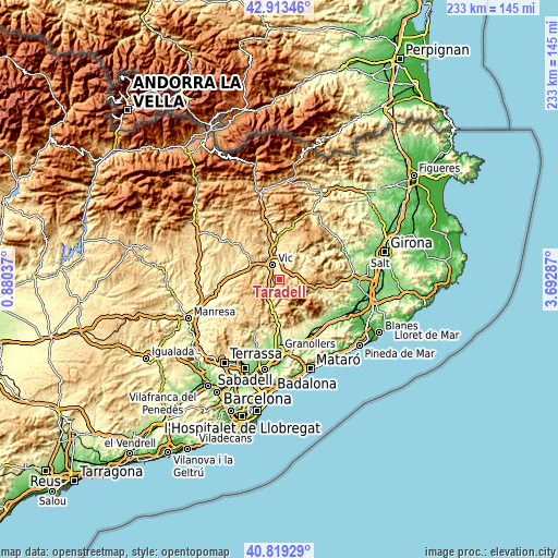 Topographic map of Taradell