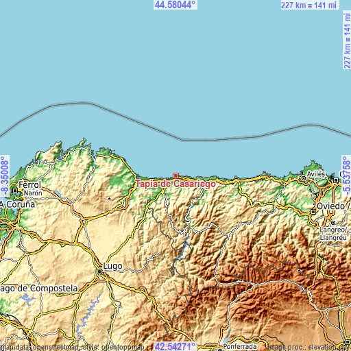 Topographic map of Tapia de Casariego