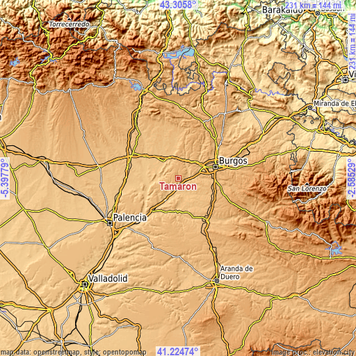 Topographic map of Tamarón