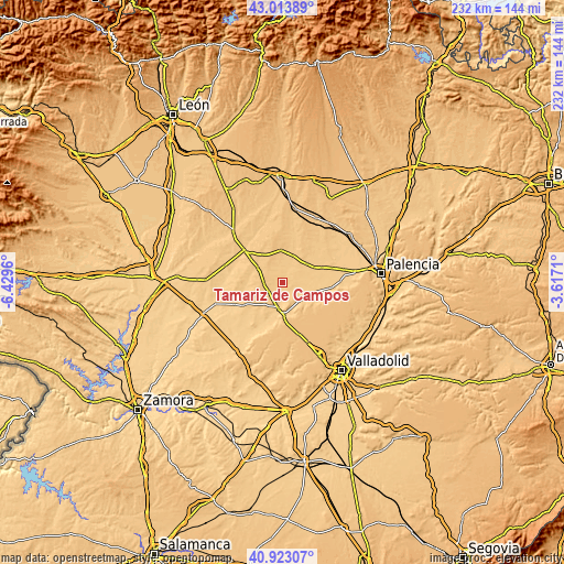 Topographic map of Tamariz de Campos