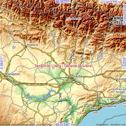 Topographic map of Tamarit de Llitera / Tamarite de Litera