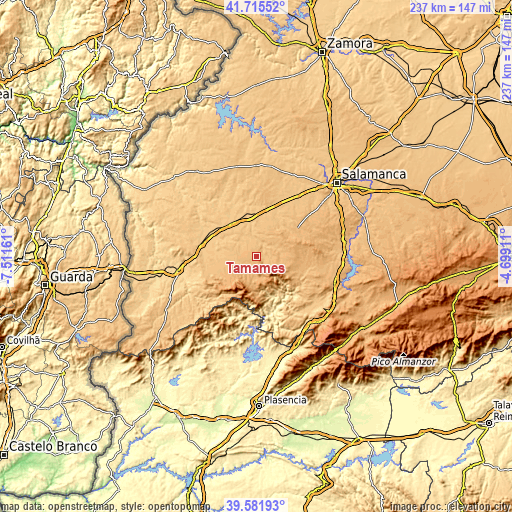 Topographic map of Tamames