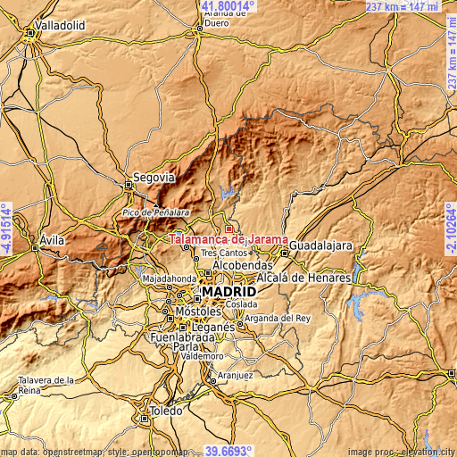 Topographic map of Talamanca de Jarama