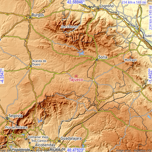 Topographic map of Tajueco