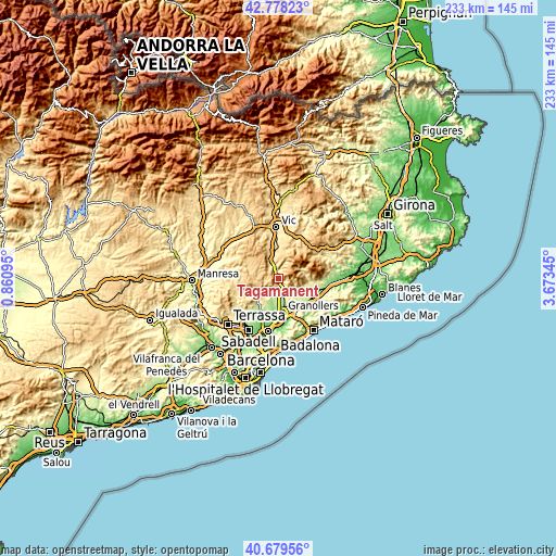 Topographic map of Tagamanent