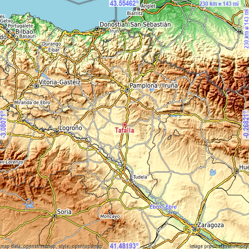 Topographic map of Tafalla