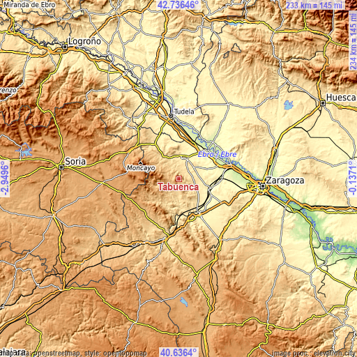 Topographic map of Tabuenca