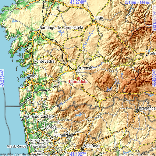 Topographic map of Taboadela