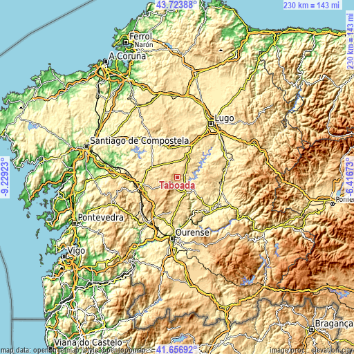 Topographic map of Taboada