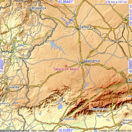 Topographic map of Tabera de Abajo