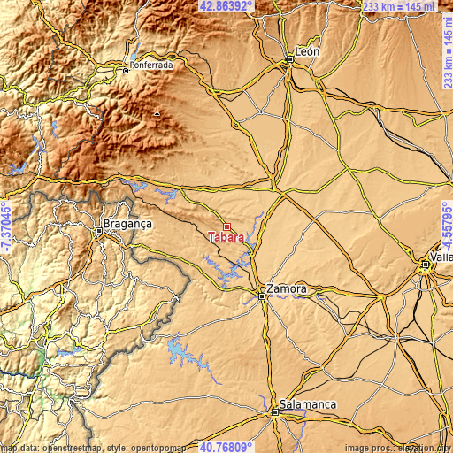 Topographic map of Tábara