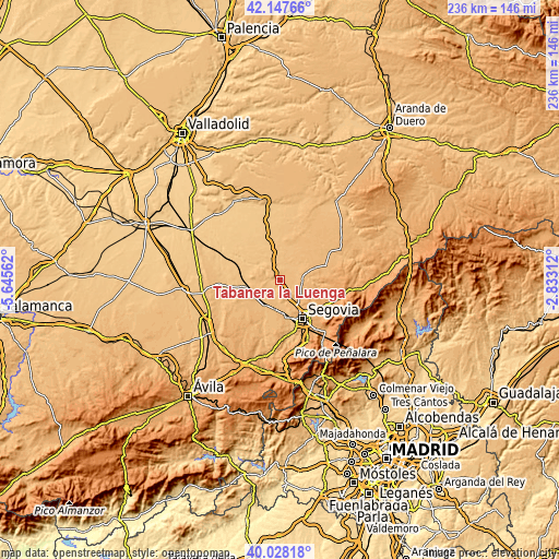 Topographic map of Tabanera la Luenga