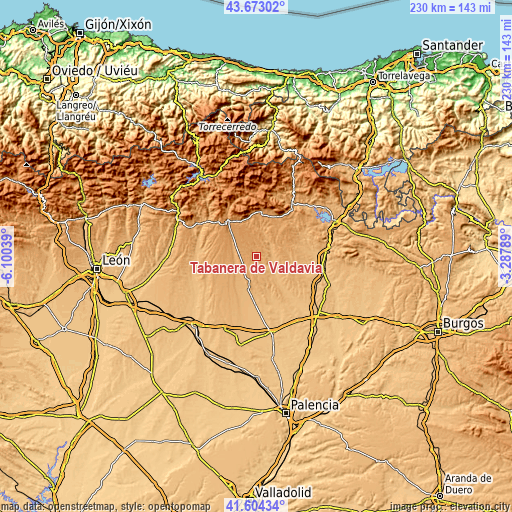 Topographic map of Tabanera de Valdavia