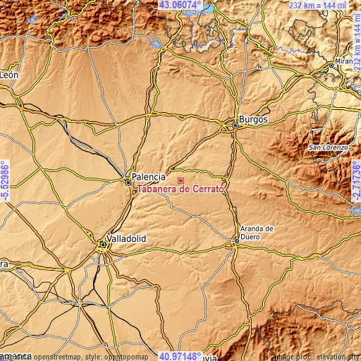 Topographic map of Tabanera de Cerrato