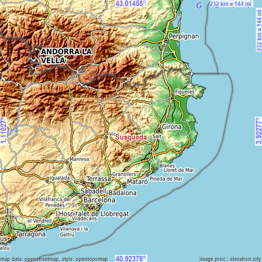 Topographic map of Susqueda