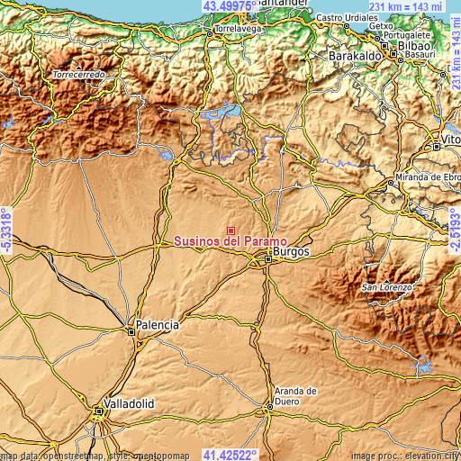 Topographic map of Susinos del Páramo