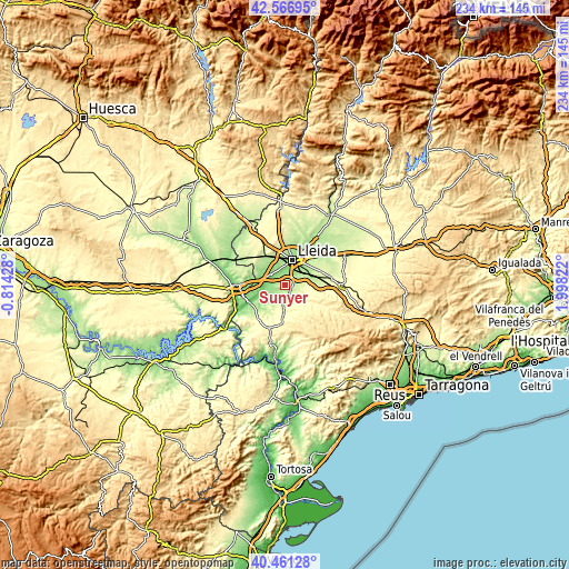 Topographic map of Sunyer