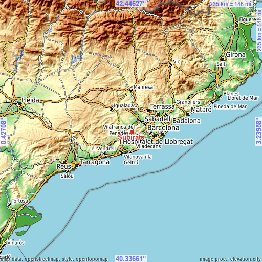 Topographic map of Subirats