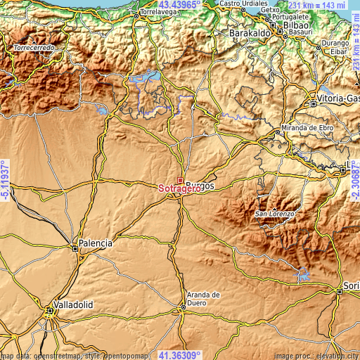Topographic map of Sotragero