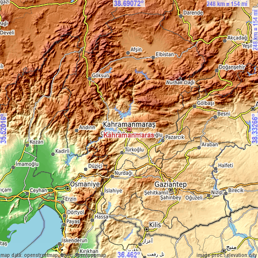 Topographic map of Kahramanmaraş