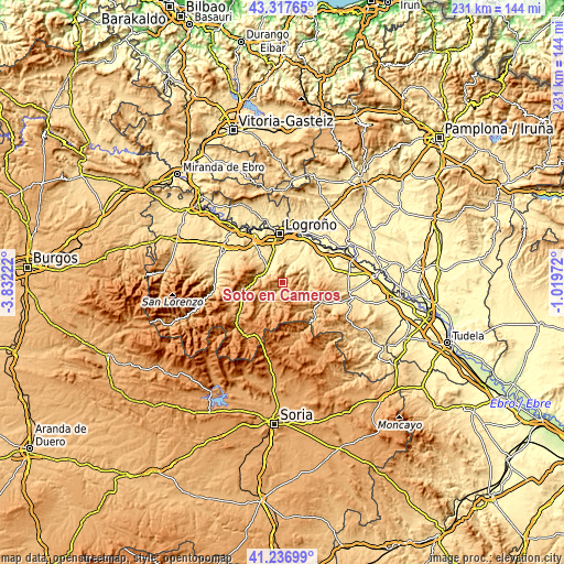 Topographic map of Soto en Cameros